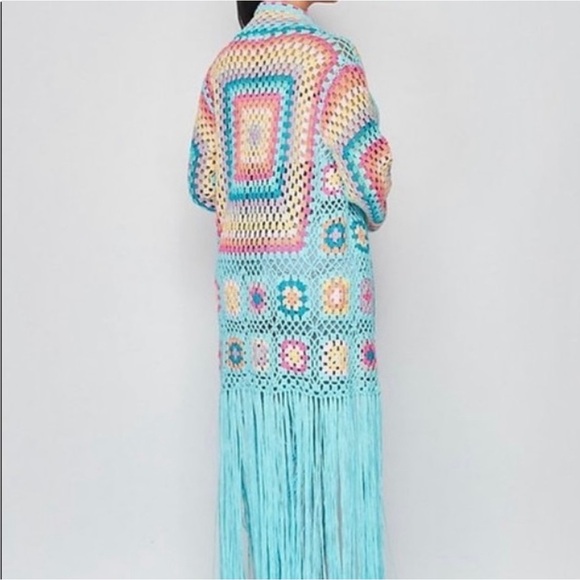 N1 Los Angeles crochet sweater fringe duster blue - Picture 8 of 11
